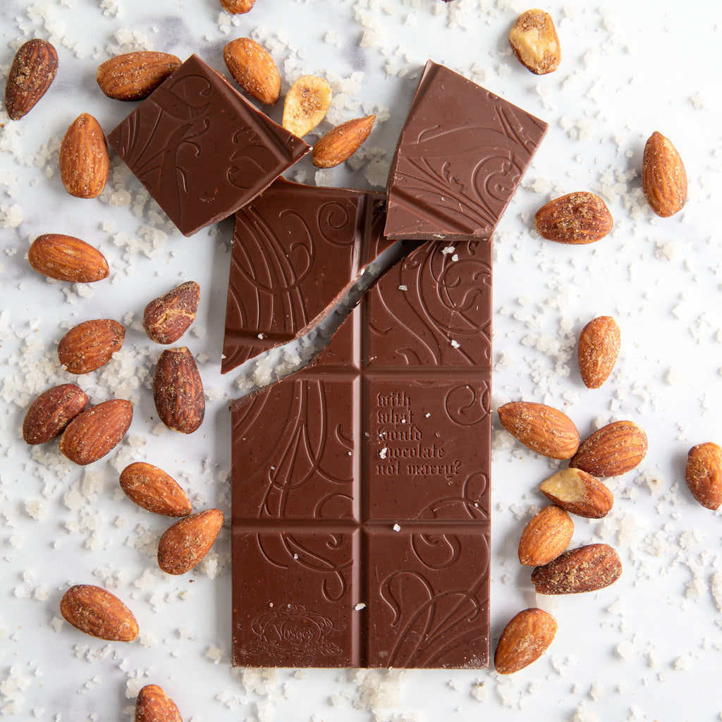 Barcelona Dark Chocolate Bar with Gray Seas Salt & Smoked Almonds